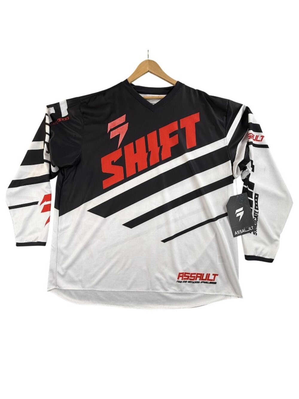 Shift Shirt Mens 3XL White Black Assault Race MX Motocross Jersey Long Sleeve